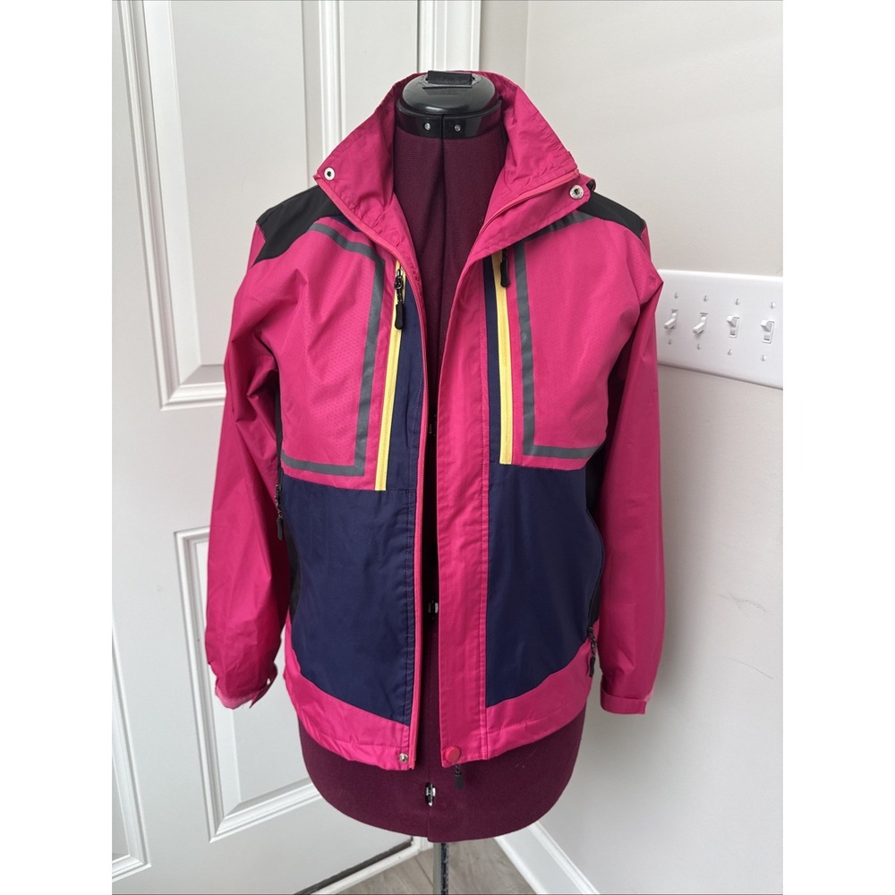 White PIA Extreme Sports Jacket 80s Retro Removable‎ Hoodie Zipper Pockets pink